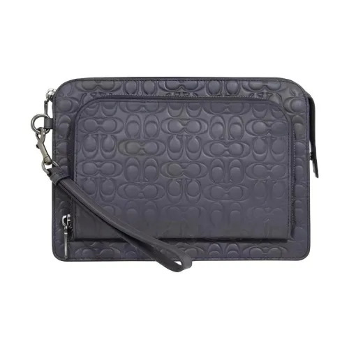 COACH Kennedy Покрытие Холст Кожа Клатч Запястье Сумка Большая Мужская Темно-Синий