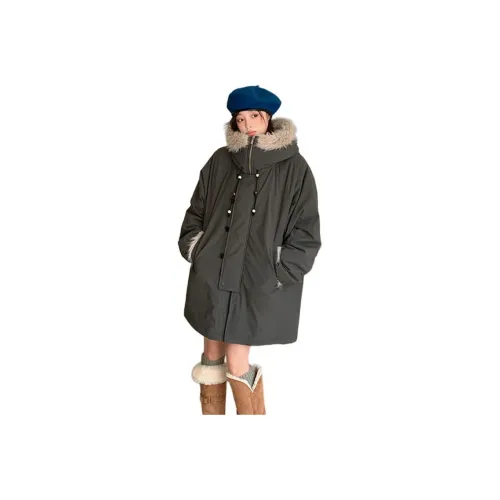 GUOZHEN Серый Зеленый Женский Пуховик