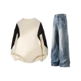 Ecru Трикотаж + Blue Джинсы