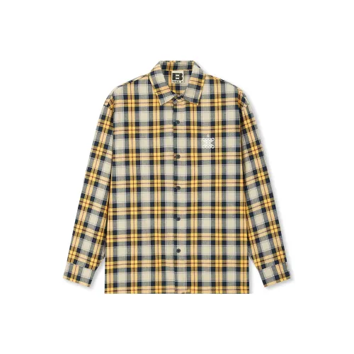Бейсик Безшовный Крой Желтая Клетка Унисекс Рубашки