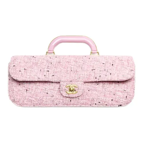 CHANEL Twill Gold Metal Flap Bag Large Women's Pink