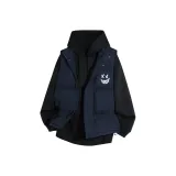 Темно-синий синий жилет + черный флисовый свитшот - демон белый