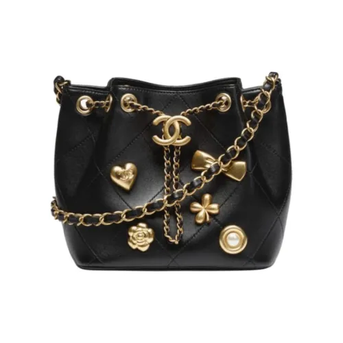 CHANEL Lambskin Bucket Shoulder Bag Small Women's Black