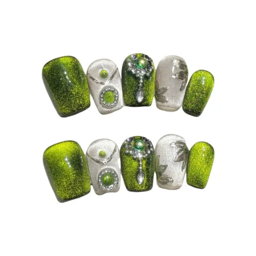 Gentle Welcome Melbourne Зеленый Pursuit Кошачий глаз False Nail Короткий LADDER Зеленый Jump Цвет Мелкие блестки