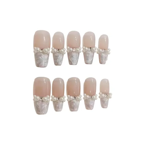 Gentle Welcome Жемчужная раковина Ребристый Мягкий Телесный Жемчужная цепочка False Nail Средний LADDER Белый Jump Цвет Французский