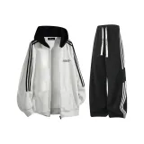 Белый, серый, фотиния, свитшот + черные штаны [с флисовой подкладкой, улучшенный]