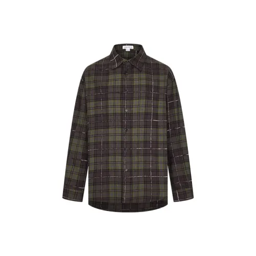 URBAN REVIVO Темно-коричневый Зеленый Клетка Мужская Рубашка
