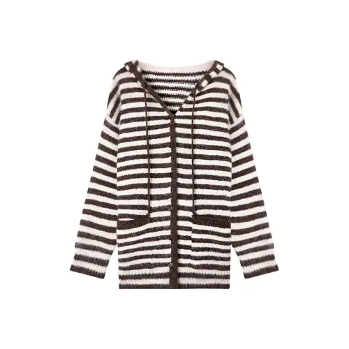 GUOZHEN Кофейные полоски Женские Трикотаж