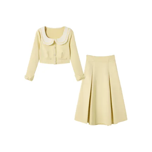FABRIC PIG Желтый топ + юбка + брошь + значок School женские комплекты с юбкой
