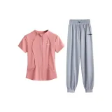 Комплект одежды (Розовая короткая футболка с коротким рукавом + Светло-серые штаны)