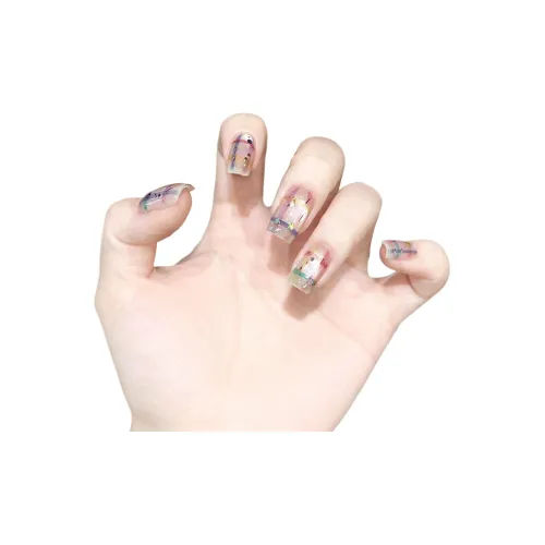 T Z HAND DRAWN Девичий Сердце Милый Радужный Клетчатый Блестки Кошачий глаз False Nail MID Длина Квадрат Многоцветный Smudge Мелкие блестки