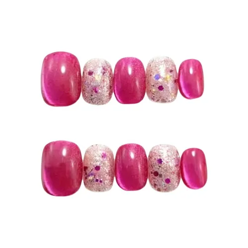 LIANJING Frost Leaf Red Plum Handcrafted False Nail Raspberry Red Cat Eye Glitter Pure Desire Nail Art 17mm