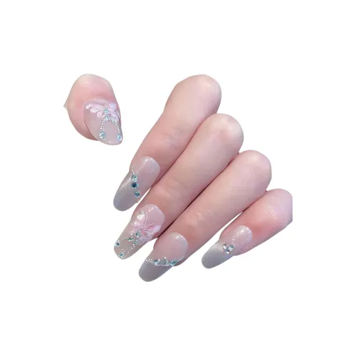 LEMONAIL Стразы Украшенный Бабочка Ручная Подложка Миндаль Овал Нюдово-розовый Размытый S M L XL