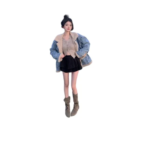 GUOZHEN Светло-синие женские джинсовые куртки