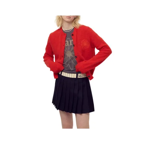 MARDI MERCREDI Fw25 Енот Смешанный Кардиган Round Neck_Красный оранжевый Свитер Женские