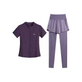 Комплект одежды (Темно-фиолетовая рубашка с коротким рукавом + Серо-фиолетовые штаны)