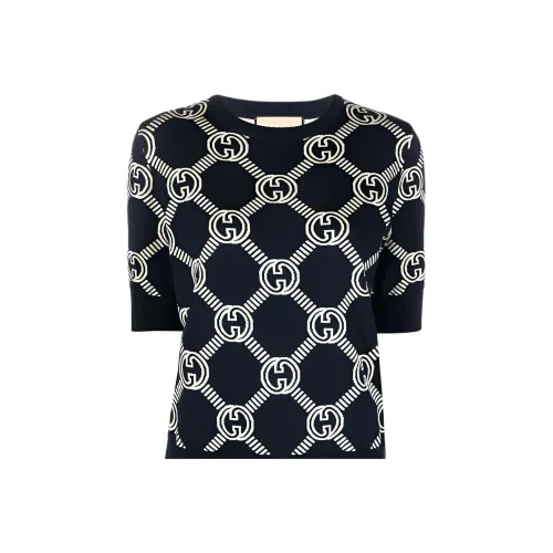 GUCCI Сливочный Синий Женские Короткие Топы