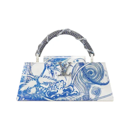 LOUIS VUITTON Takashi Murakami Коллаборация Capucines Логотип Одно плечо Сумка Женская Белая и Синяя