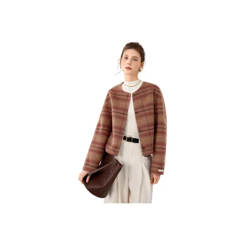 TOUCH Укороченное пальто женское серый кофейный красный клетка