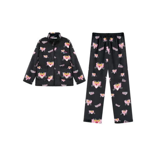 QINZUIMAO 4831 Черный Серый Воротник-стойка Комплекты одежды Женские Пижамные комплекты