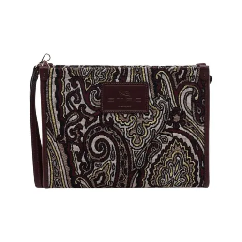 ETRO Кожа Панелированная Холст Клатч Женский Коричневый