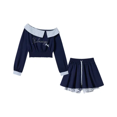FABRIC PIG Синий топ + Короткая юбка Женские Комплекты с юбкой