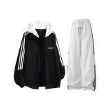 Черный свитшот + белые и серые штаны [с флисовой подкладкой, улучшенные]