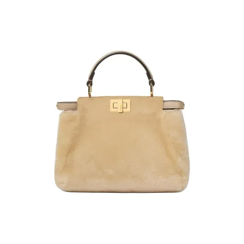 FENDI Peekaboo Шерстяная Сумка Мини Женская Бежевая