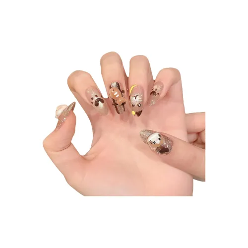 Yun Yue Joe Черный Pelted Котенок Cartoon Cute Свет Chasing Кошачий глаз False Nail Средний LADDER Коричневый Однотонный