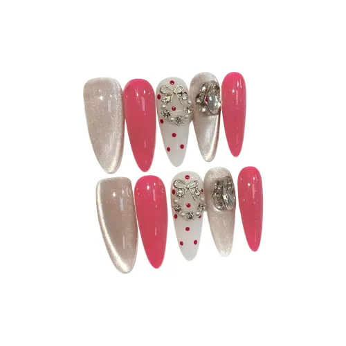 Осенний Зимний Кошачий глаз Барби розовый Блестящий розовый Кирпич False Nail Миндаль Длинный Розовый Nudity. Jump Цвет Однотонный