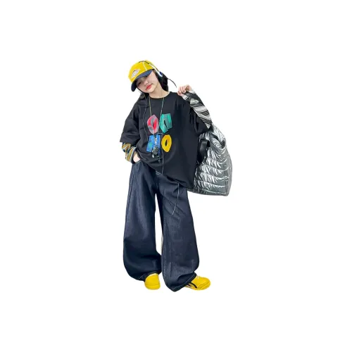 ZHIO Панельный рукав Топ + Джинсы Школьный возраст Повседневная спортивная одежда