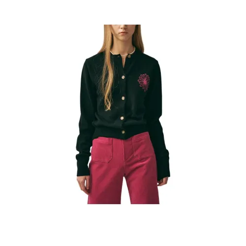 MARDI MERCREDI FW25 Енот Смешанный Кардиган Round Neck_Черный Фуксия Трикотаж Женский