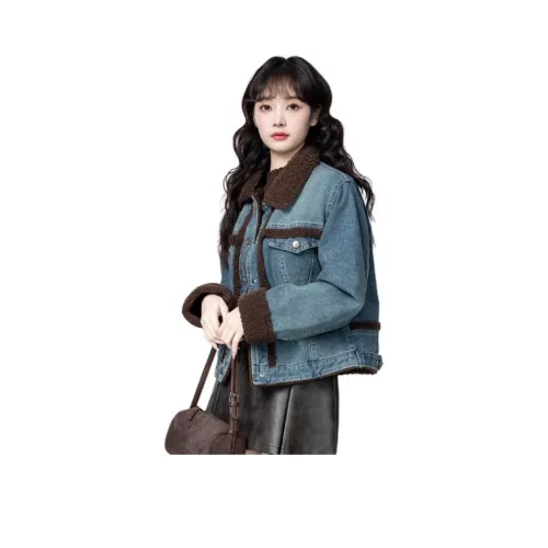 GUOZHEN Синий Женские Джинсовые Куртки