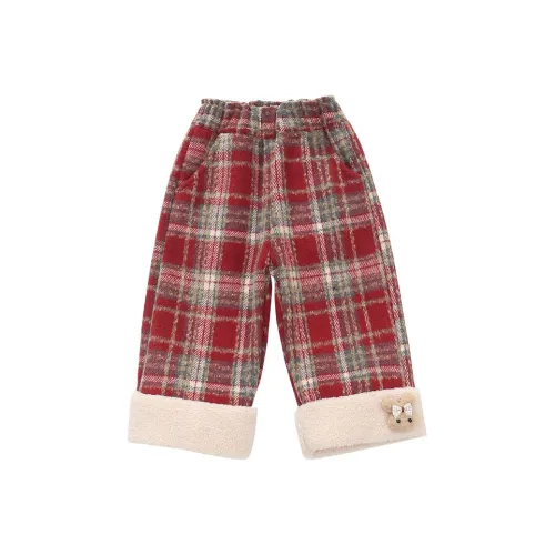 RHOBESAM Hanhua Оригинальный Детская одежда D009 Клетчатый Пэчворк Кролик Широкие брюки Красный Предшкольные тренировочные брюки