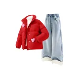 [Thickened и с флисовой подкладкой] Однотонный Красный + Однотонный Джинсовый Светлый Синий