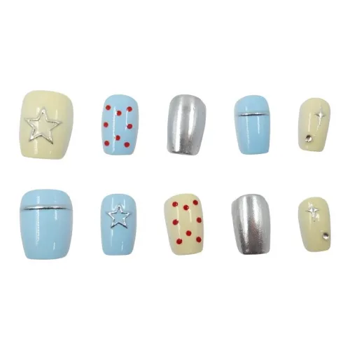 MAXFINE Magic Mirror Гороховый узор False Nail Короткий Квадрат Синий Желтый Серебряный Jump Цвет Милый 10 шт Пара 14 мм