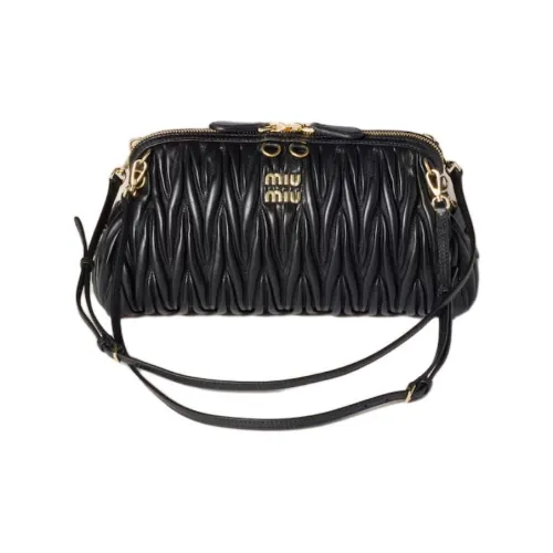 MIU MIU Matelassé Lambskin Clutch Shoulder Bag Women's Black