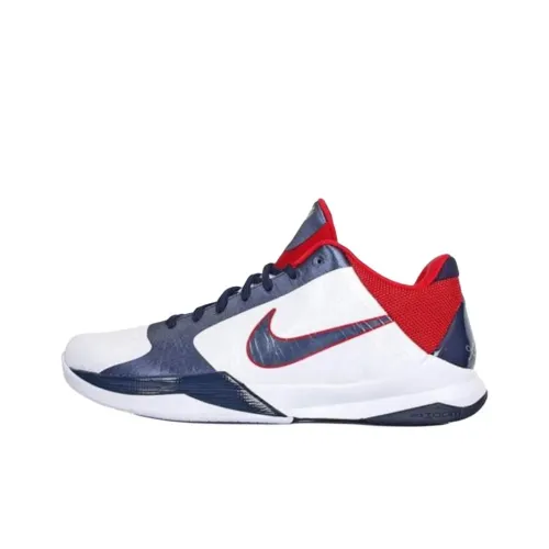 Nike Zoom Kobe 5 XDR Team USA Противоскользящие Устойчивые к износу Легкие Низкие Баскетбольные Кроссовки Мужские Белые и Синие