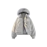 Фотиния Серый (Пухлый Шерстяной Пальто с Большим Меховым Воротником)