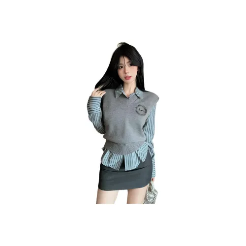 SNZX Серый Вышивка Трикотажная ткань Жилет Женские Жилеты