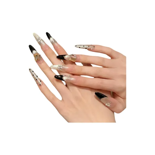 XIAMEIYU Французский Flash Cat Eye False Nail Заостренный Тип Черный градиент Coquette 35 мм