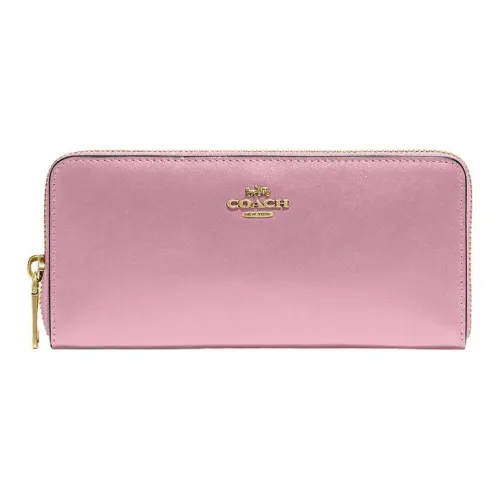 COACH Accordion Zip Утонченный Телячья кожа Кошелек Маленький Женские Розовый