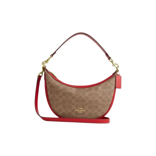 COACH Aria Кожа Через плечо Сумка Большая Женская Коричневая и Красная