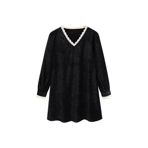 Migu Черные Женские Длинные Платья с Длинными Рукавами