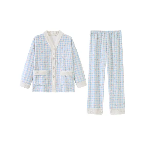 Write Now 5834 Синий Клетка Цветочный Женский Пижамный Комплект
