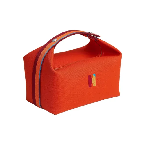 HERMES Невеста a Brac Хлопок Туалетная сумка Большая Женская 9J Feu Пламенно-оранжевый