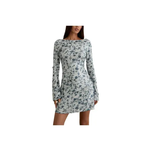 Motel Rocks Kimberly Мини Платье Sequ Цветочный дизайн GREY Длинное Платье с Рукавами Женское