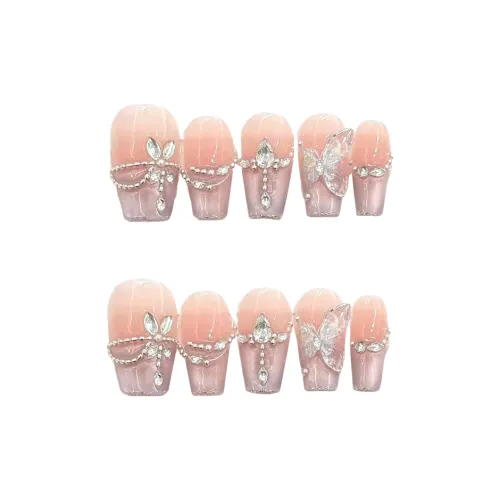 Yun Yue Joe Прозрачный LITTLE BUTTERFLY False Nail Короткий LADDER Светло-розовый Градиентный Flashing 20 мм