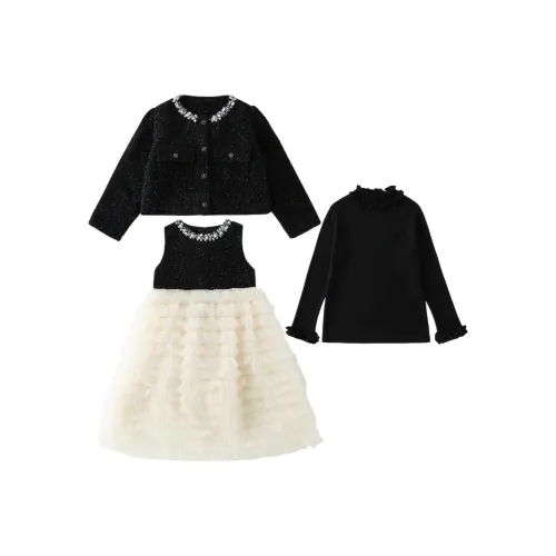 Qiao Ni Tong Комплекты одежды Черный Базовый слой + Черный Базовый слой + Черное Пальто Школьный возраст Юбка Комплекты