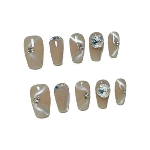LIANJING [Луна Лента] Ручная работа Искусственный Ногтик Осветляющий Кошачий глаз Горный хрусталь Украшенная Ногтевая Искусство 20 мм Короткий ЛАДЬЯ